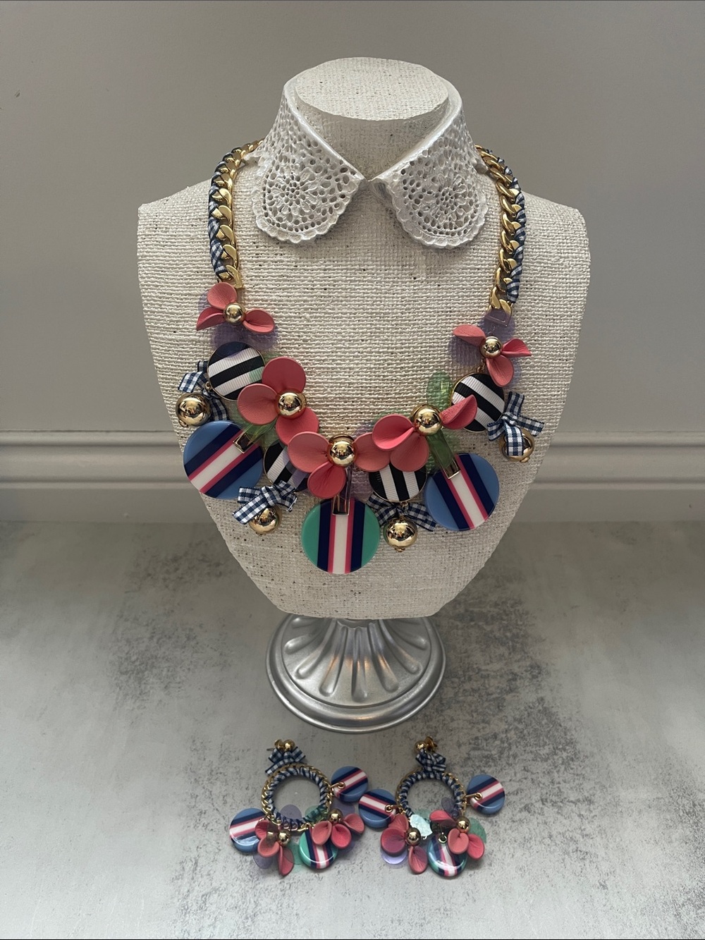 Kate Spade Set Sail Multicolor Floral Statement Necklace and Earring Set